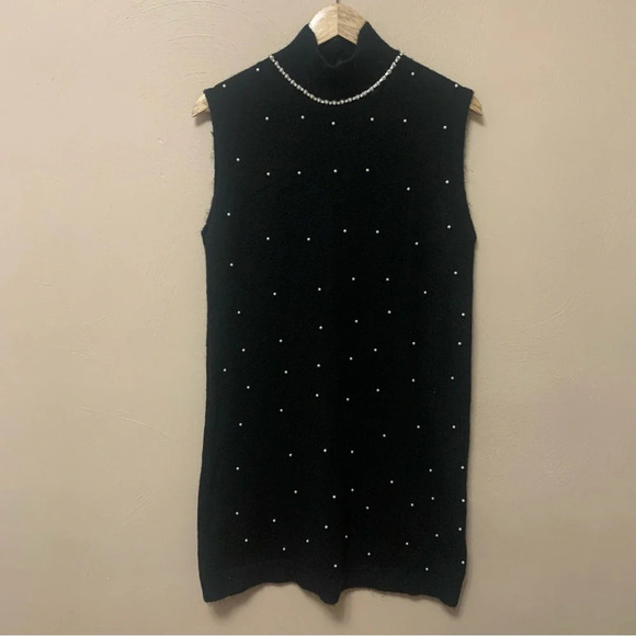 Zara Pearl Trim Knit Sweater Mini Dress Size Large Blogger's Fav - Picture 4 of 13